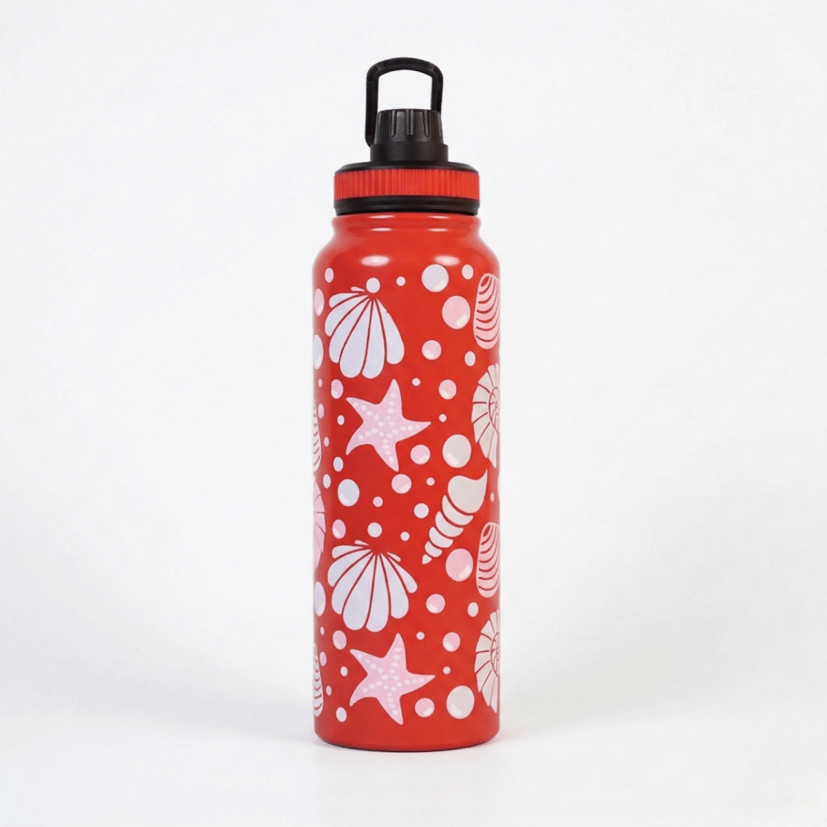 Ocean Shell Print Stainless Steel Water Bottle - 600 ML - Memories InsiteOCEAN SHELL PRINT WATER BOTTLE RED-600 ML